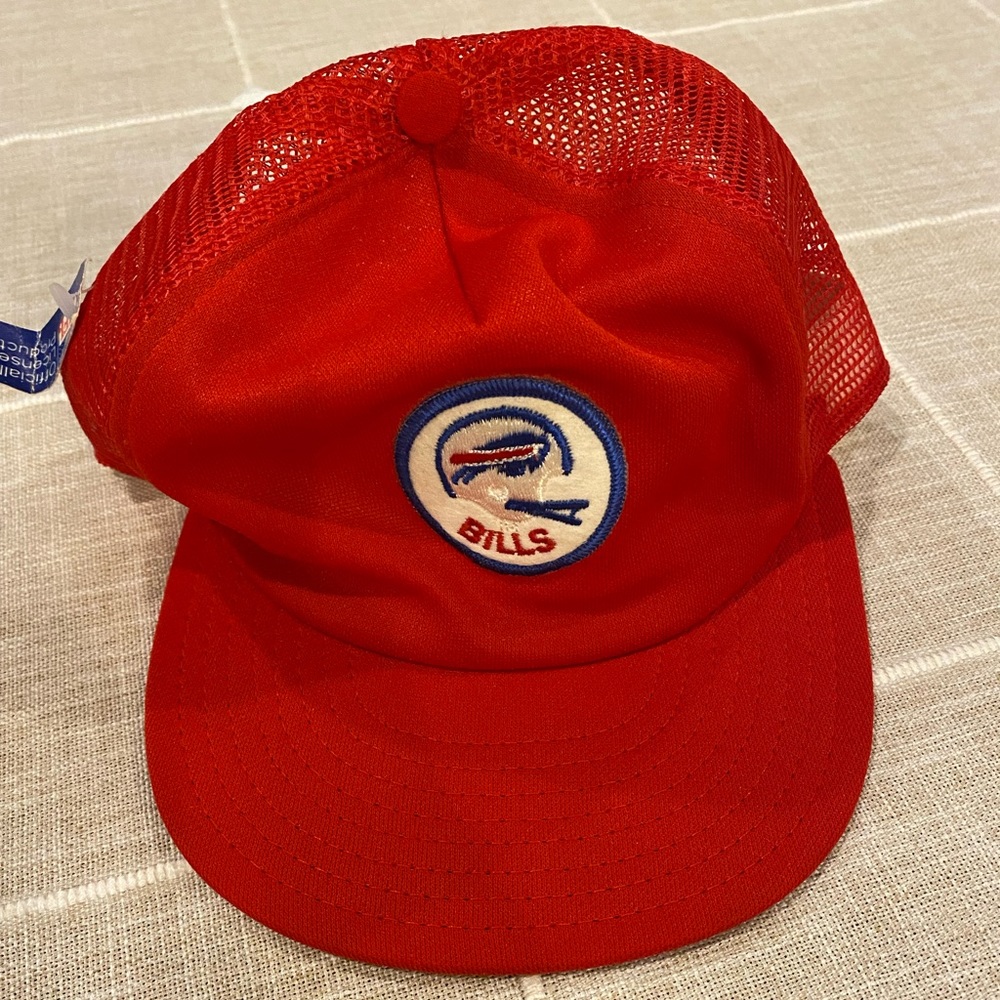 VINTAGE RARE Buffalo Bills Red AJD Trucker SnapBack NFL Hat Large Dead stock